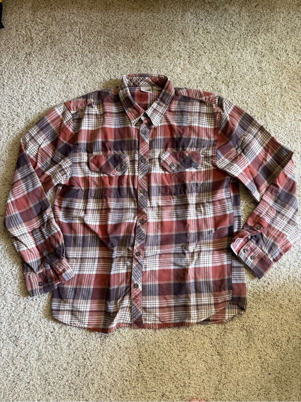 Vans Men's Red and Brown Plaid Button-Down Shirt